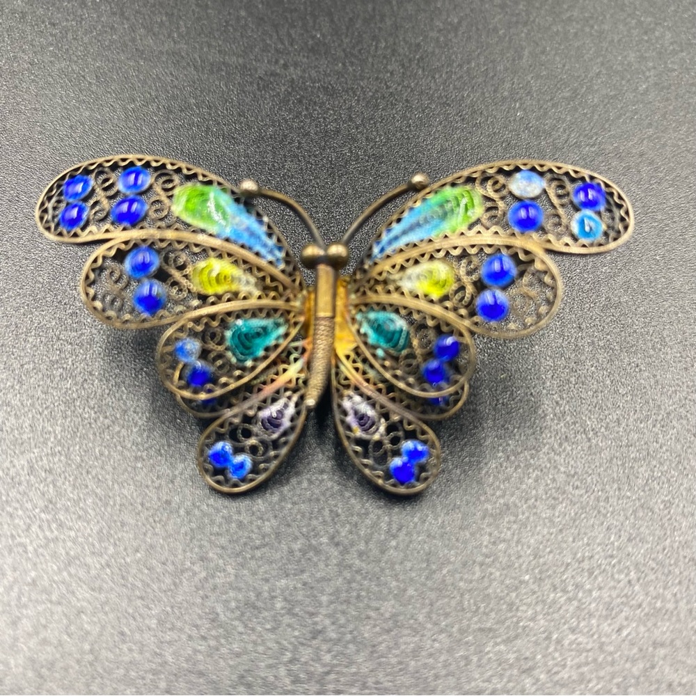 Vintage Butterfly 800 Silver Italian Filigree Brooch Pin